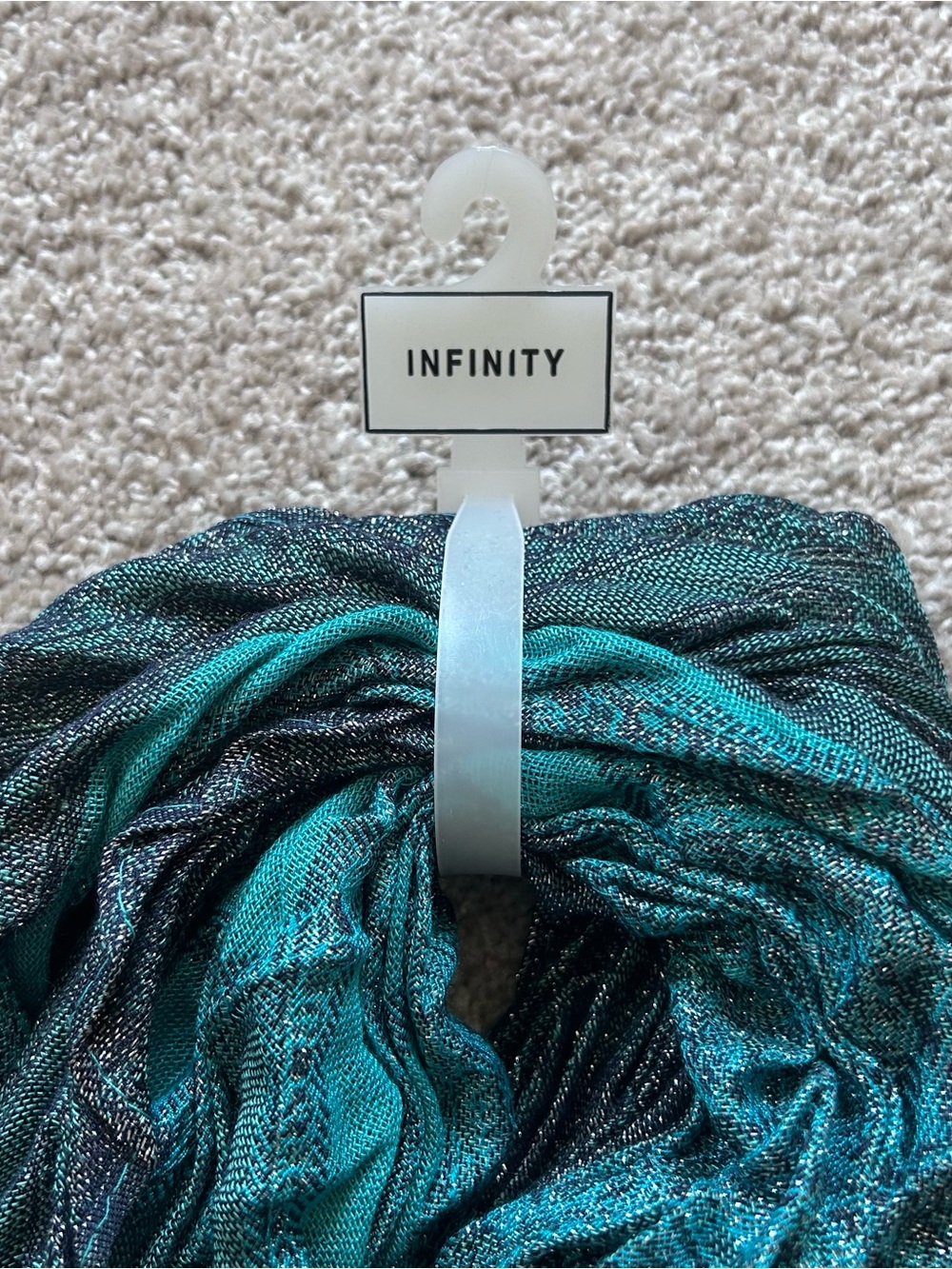 Merona NWT Teal Turquoise Metallic Shimmer Infinity Loop Scarf Teal Silver OS - Picture 3 of 7